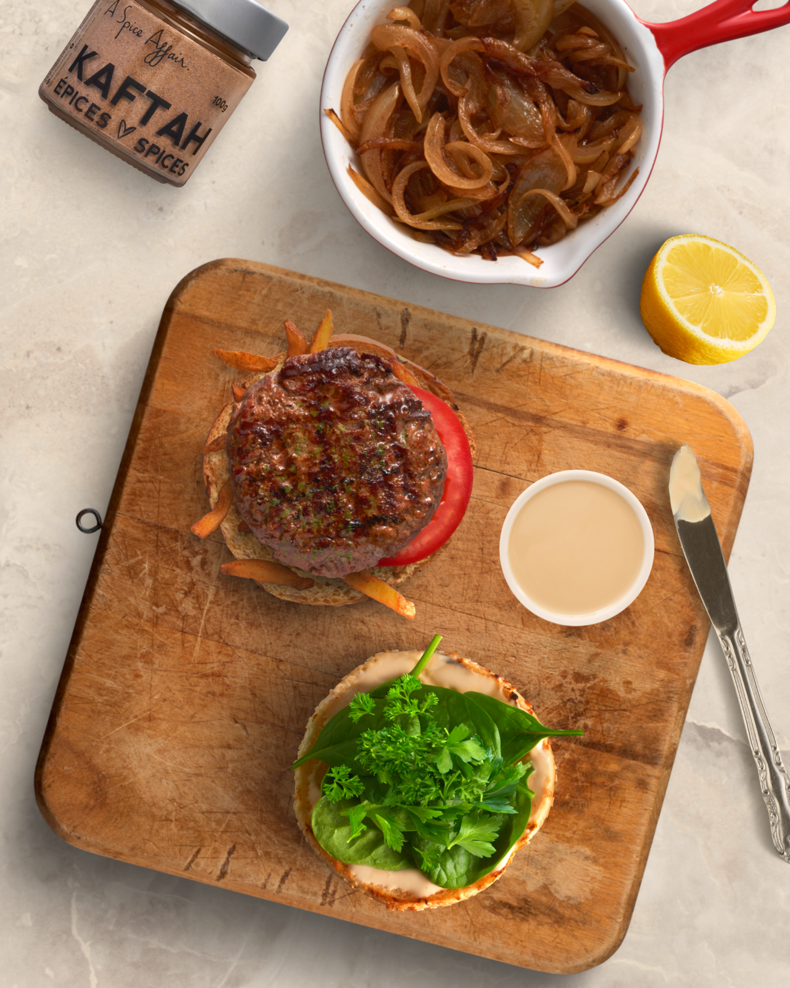 Hamburger au Kaftah et Tahini citroné