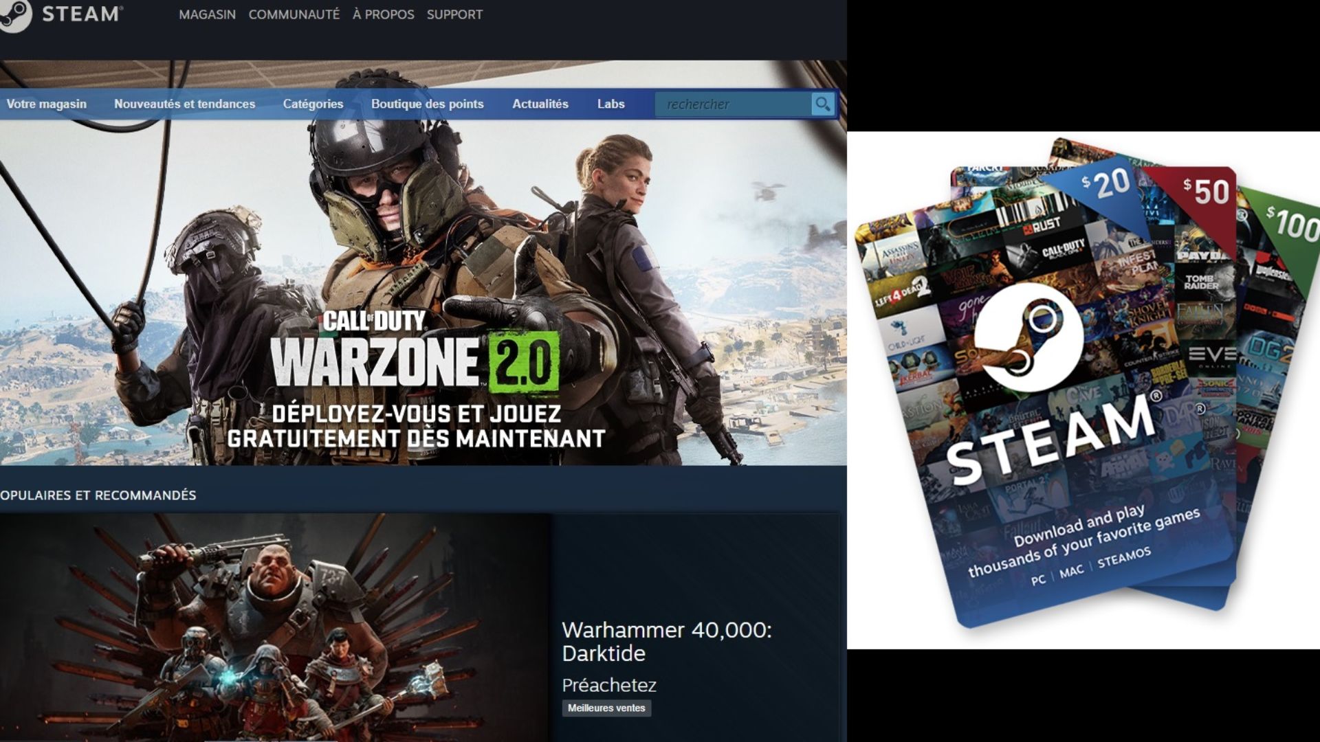 Une carte cadeau Steam