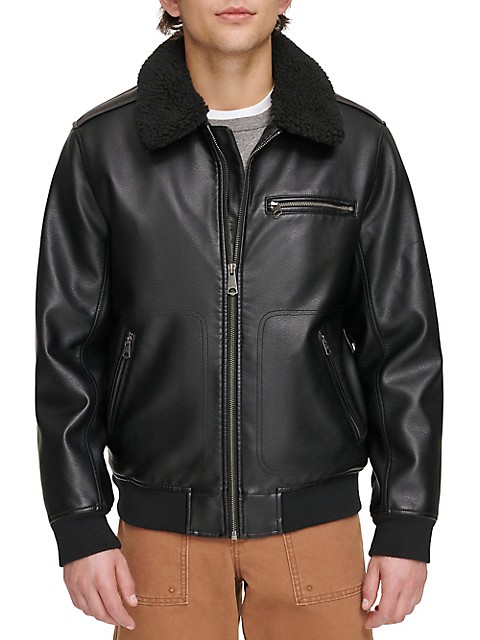 Blouson aviateur en similicuir avec col en molleton