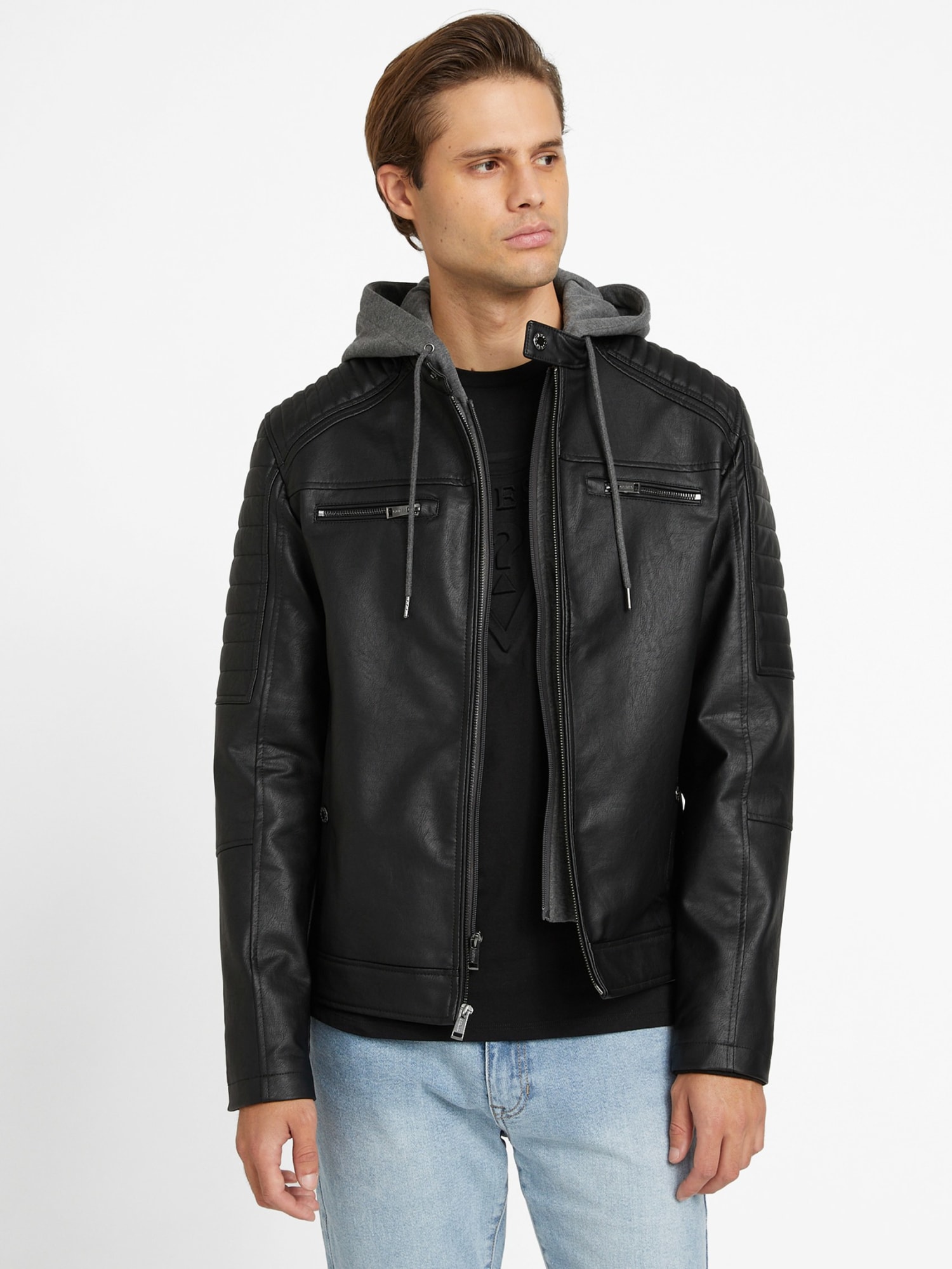 Veste à capuche en similicuir