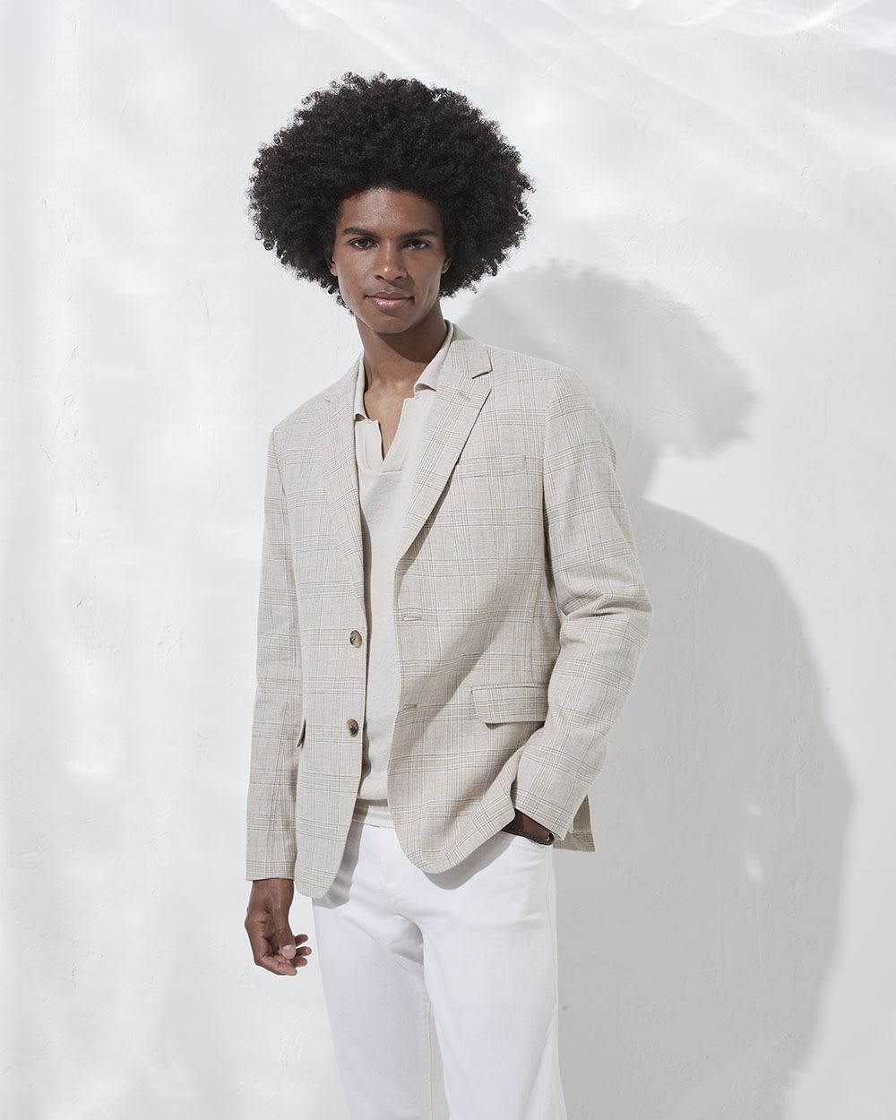 Blazer Déconstruit En Lin À Carreaux Beige